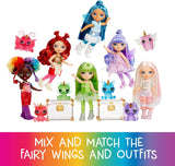 Rainbow High Littles Rainbow Fantasy Fee en huisdier - Smaragdgroen, Groen - 14 cm gelede kleine fantasiedrakenpop met verwisselbare sprookjesvleugels, zoet cadeau voor kinderen vanaf 4 jaar