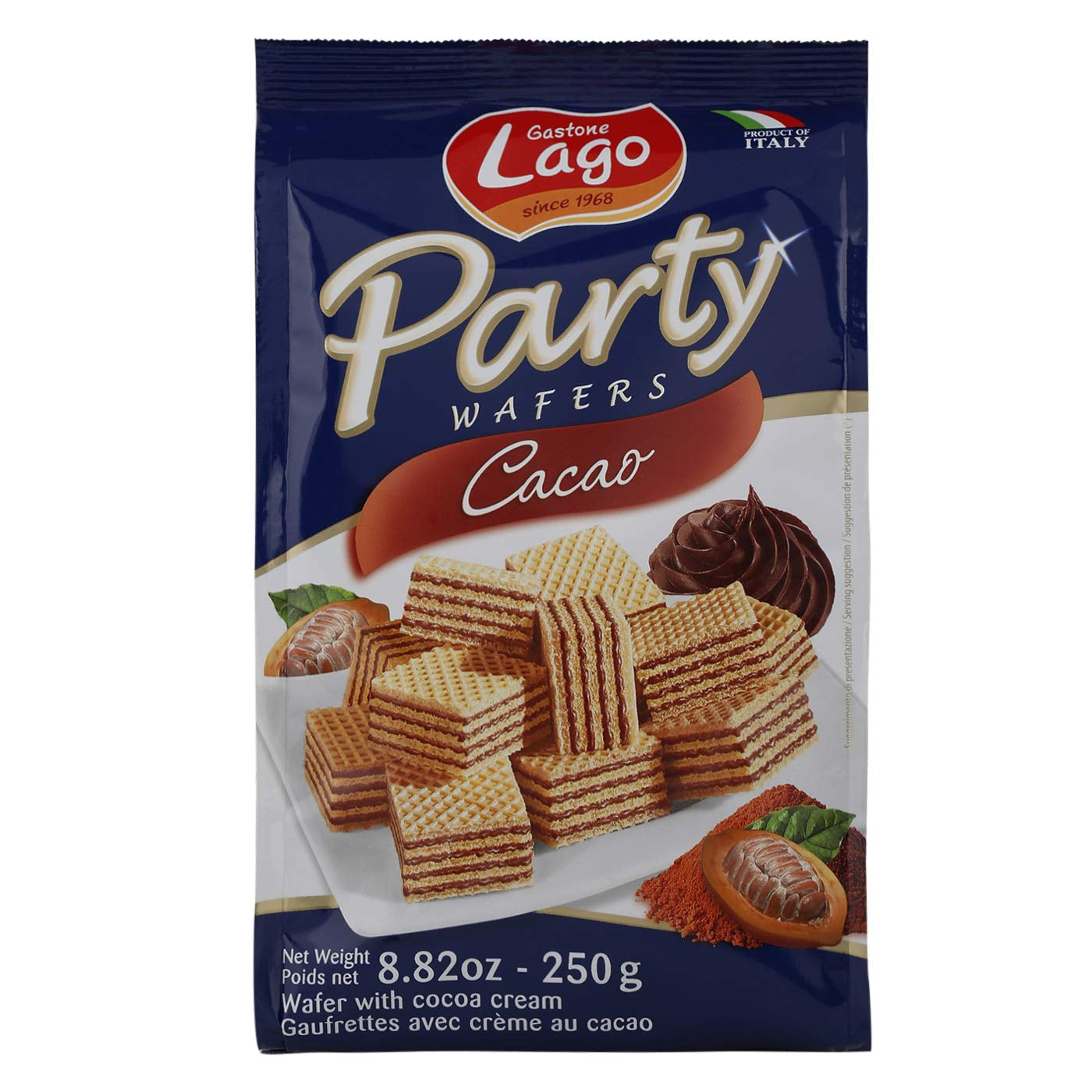 Cacao voor feestjes 250 g, wafel met cacaocrème, 74% Met 5 lagen wafel en een fluweelzachte chocoladecrème