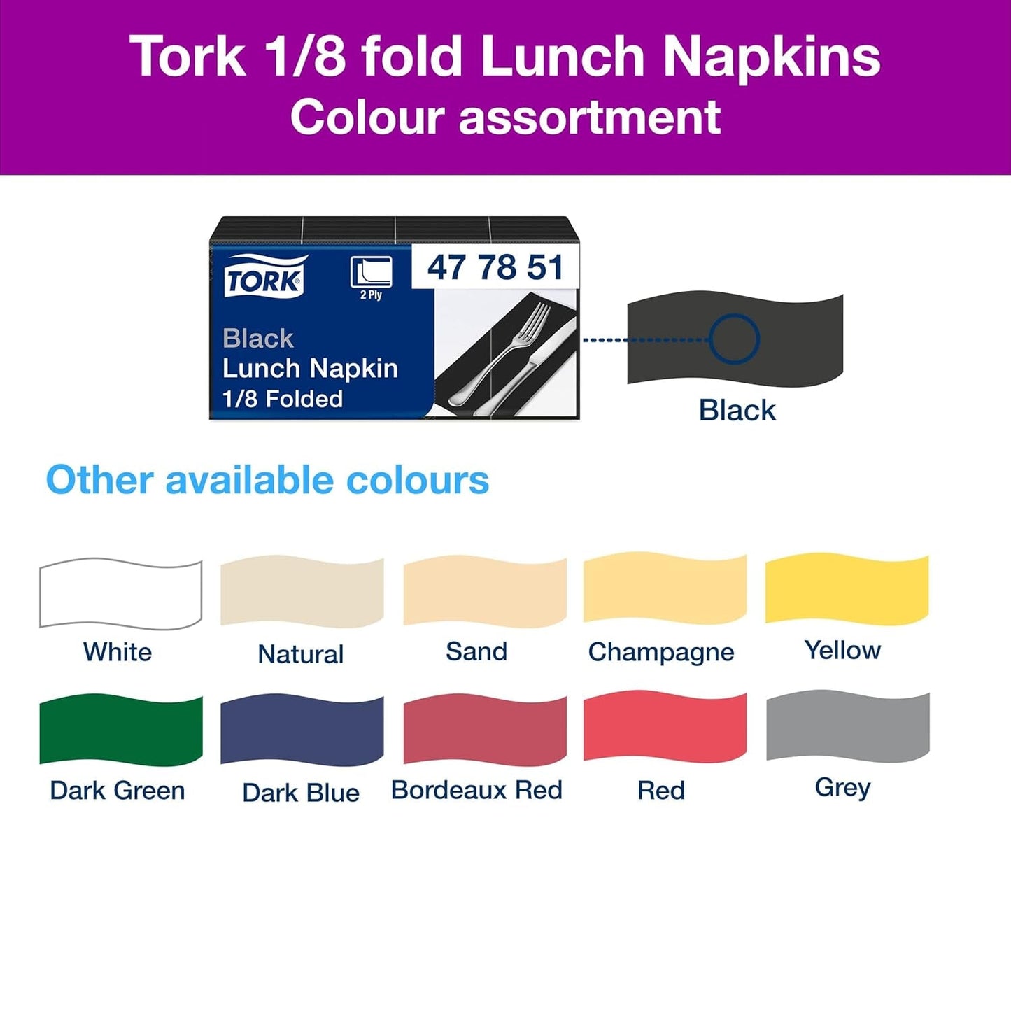 Tork 477851 Zwart 1/8 gevouwen lunchservetten / 2-laags voorgevouwen papieren servetten voor snacks of kleine maaltijden / Geavanceerde kwaliteit / 10 X 200 (2000) Servetten / 32,6 X 33 Cm (L X B)