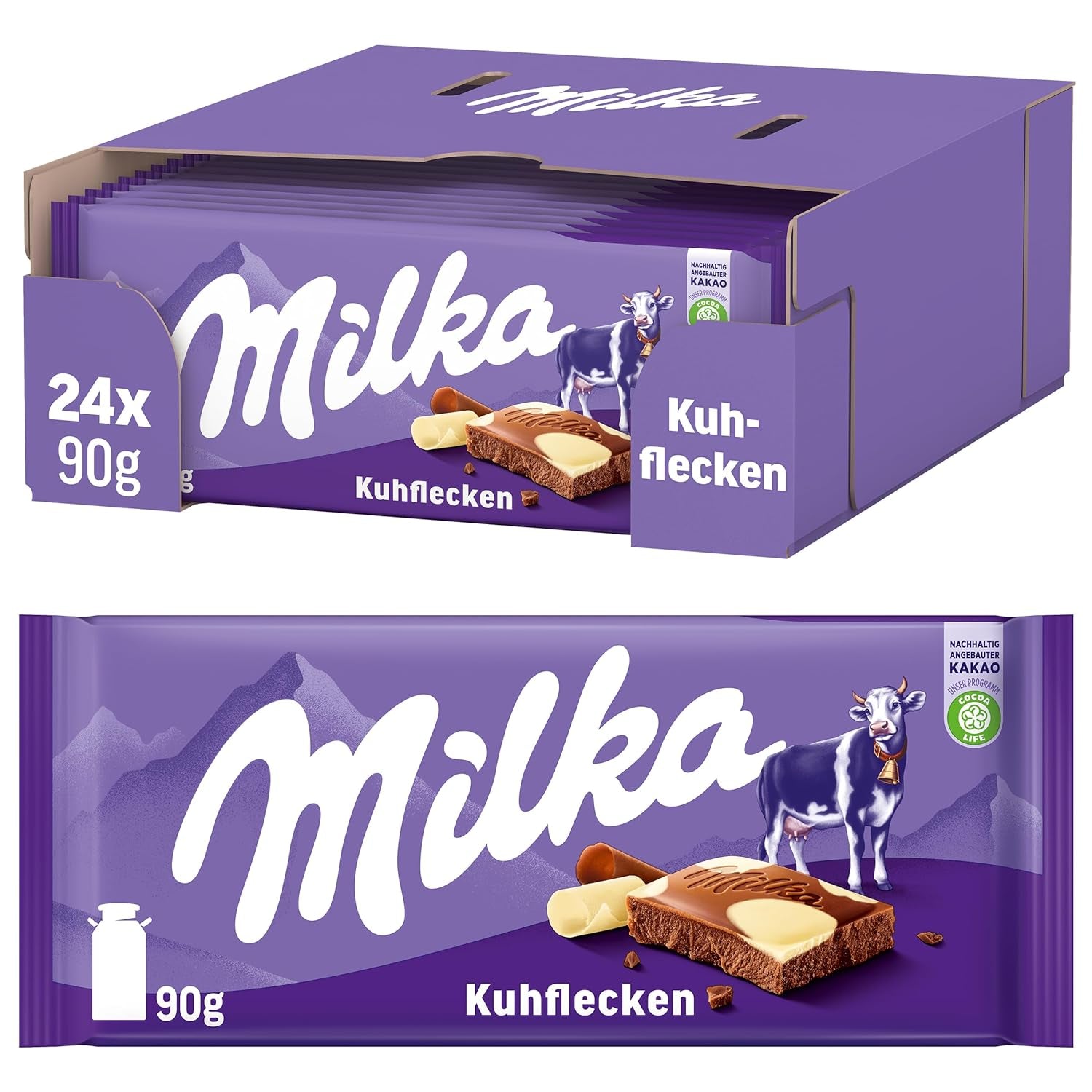 Milka Koeienvlekken – Alpenmelkchocolade met witte chocolade in koevlekkenmotief – 24 x 90 g