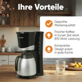 Bomann® koffiezetapparaat met thermoskan | voor 8-10 koppen koffie | zonder temperatuurverlies | koffiezetapparaat met filter | 1 liter | Espresso | Filterkoffiezetapparaat met thermoskan | KA 168 zwart