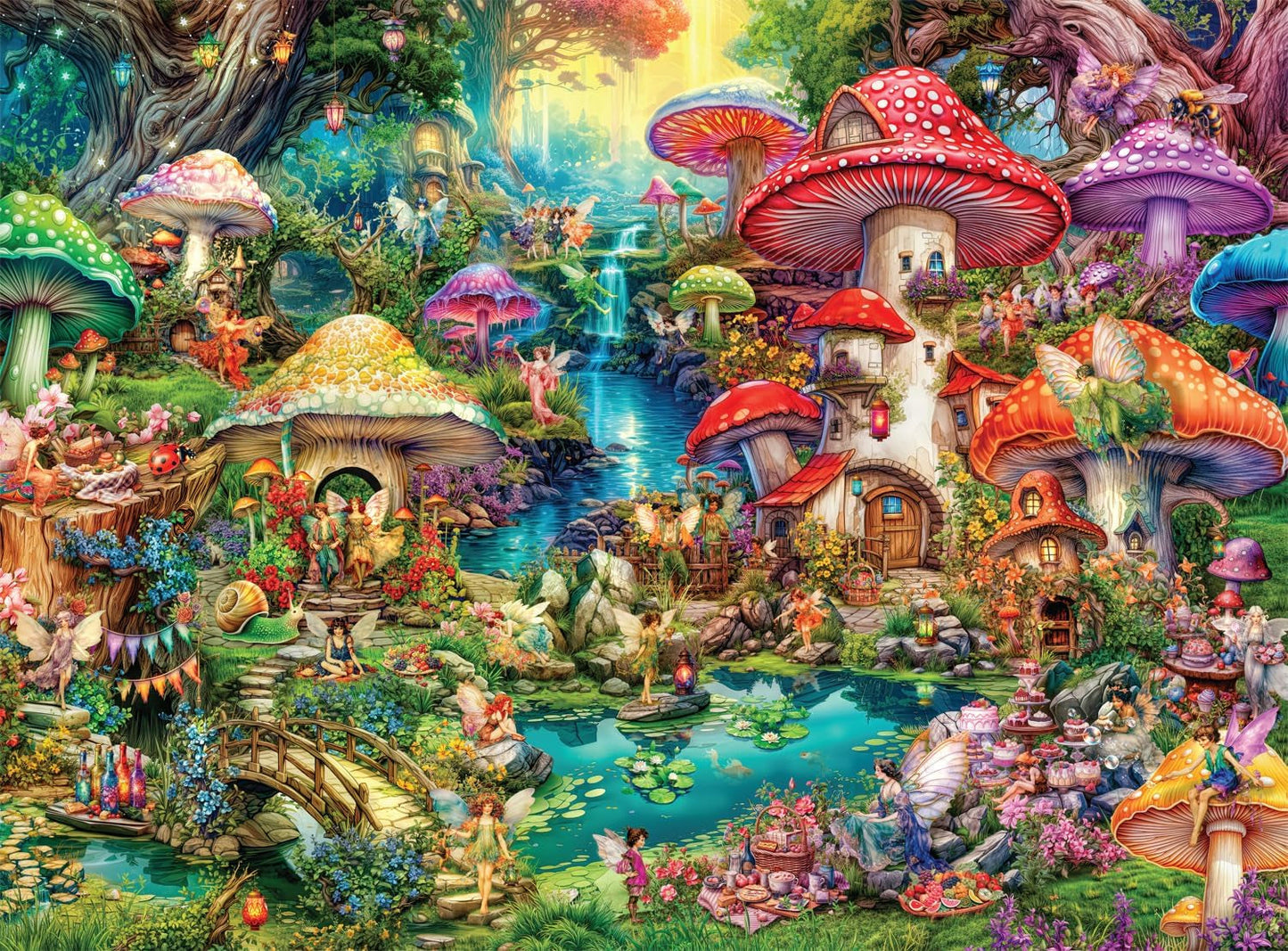 Buffalo Games - Aimee Stewart - Merry Mushroom Village Picnic - puzzel van 1000 stukjes voor volwassenen, uitdagende puzzel, perfect voor game-avonden - kant-en-klaar formaat 26,75 x 19,75 cm puzzel Naty Shop standaardtitel