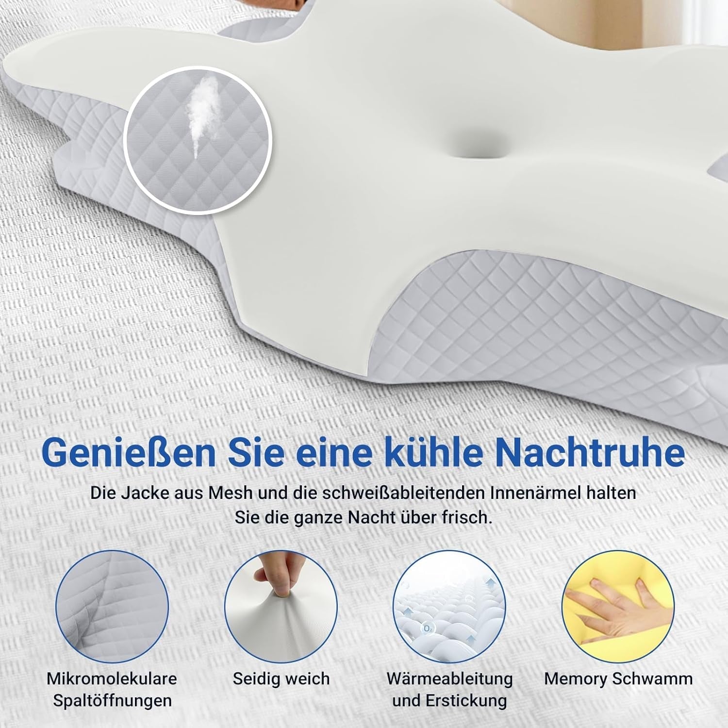 NVKHG Memory Foam Kussen Ergonomisch Nekkussen Hoofdkussen, Memory Foam Kussen Hoofdkussen Voor Zij-, Rug- en Buikslaper Om de Slaapkwaliteit Te Verbeteren, 60X41X13/11Cm Cervicale Orthopedische Kussens Naty Shop