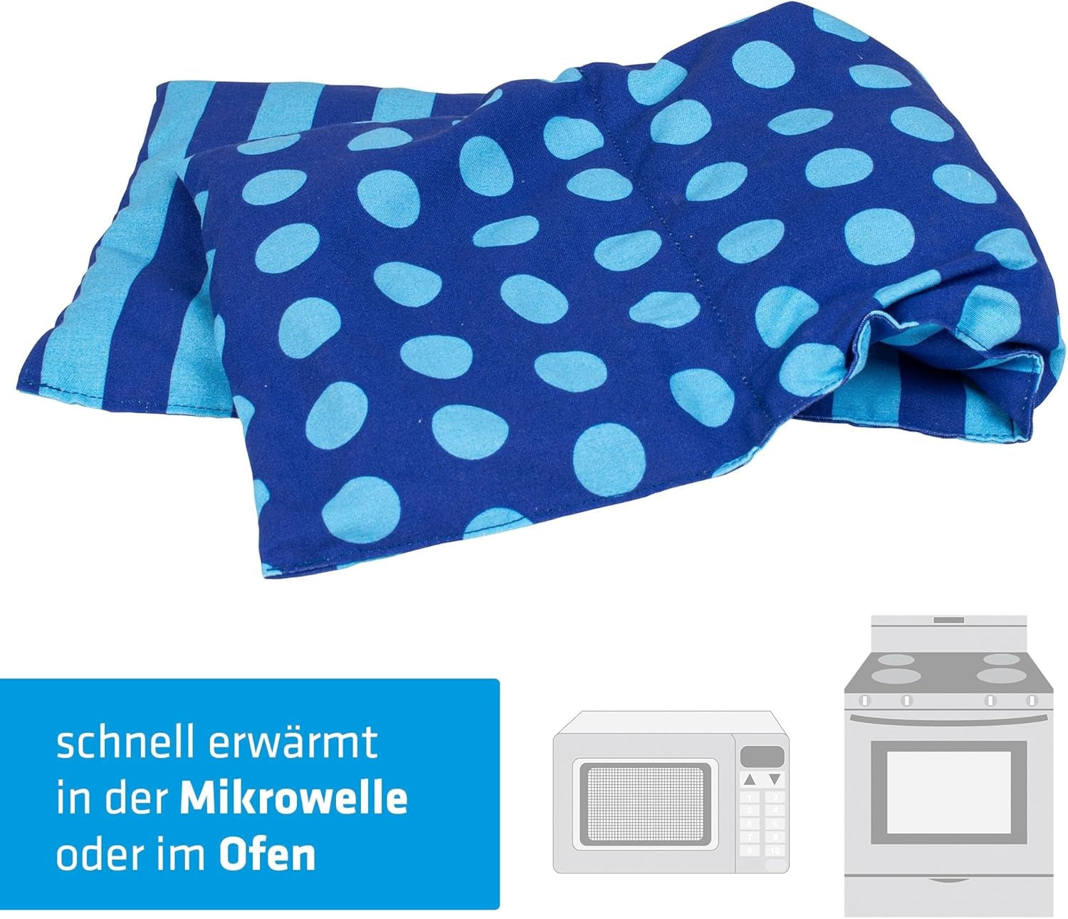 Kersensteenkussen Magnetron- en ovenbestendig - Blauw met strepen en stippen I Handgemaakt I Gemaakt in Duitsland I Ca. 20 X 60Cm I Oeko-Tex katoen I Nekkussen Cervicale orthopedische kussens Naty Shop