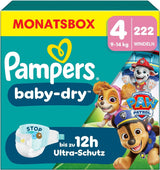 Pampers Baby-Dry Puppy Patrol Edition luiers, maat 4, 222 luiers, 9kg - 14kg, tot 100% lekbescherming en de hele nacht comfort