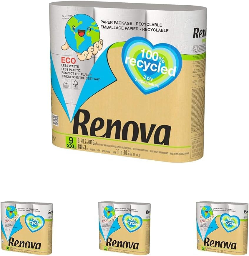 Renova 100% GERECYCLED toiletpapier 9 rollen, wit, normaal