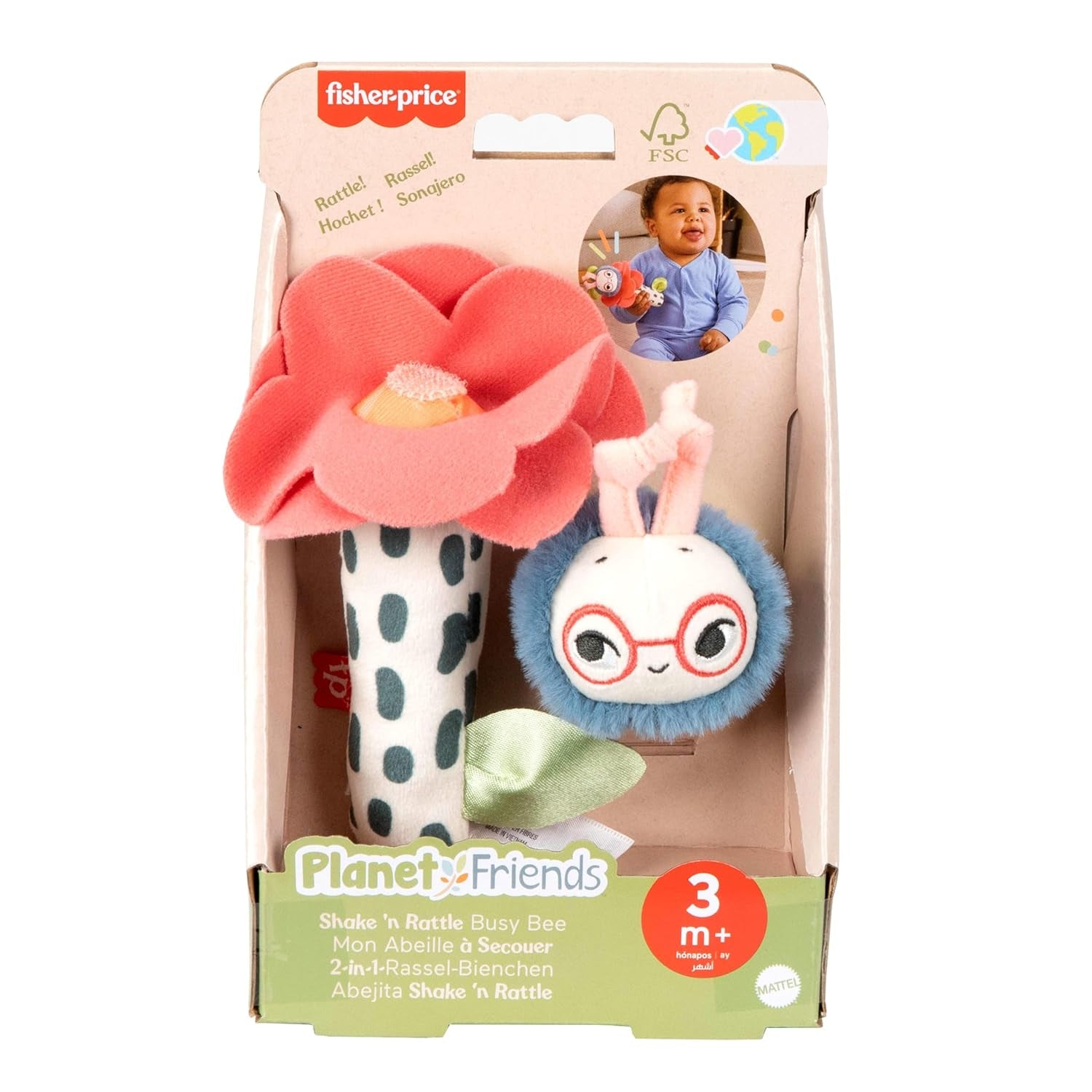 Babyspeelgoed Fisher-Price Planet Friends 2-in-1 bel en bij sensorische knuffel als tweedelige set voor pasgeborenen tot 3 maanden, HYR56 Babyspeelgoed Naty Shop