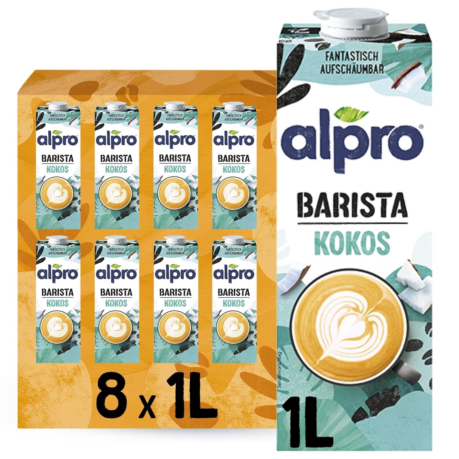 Alpro Barista Haferdrink – Zum Aufschäumen – Vegan en melkvrij – Van Natur aus lactosevrij – Rijk aan ballaststoffen, calcium en vitamines – 8 x 1 L – Haltbar