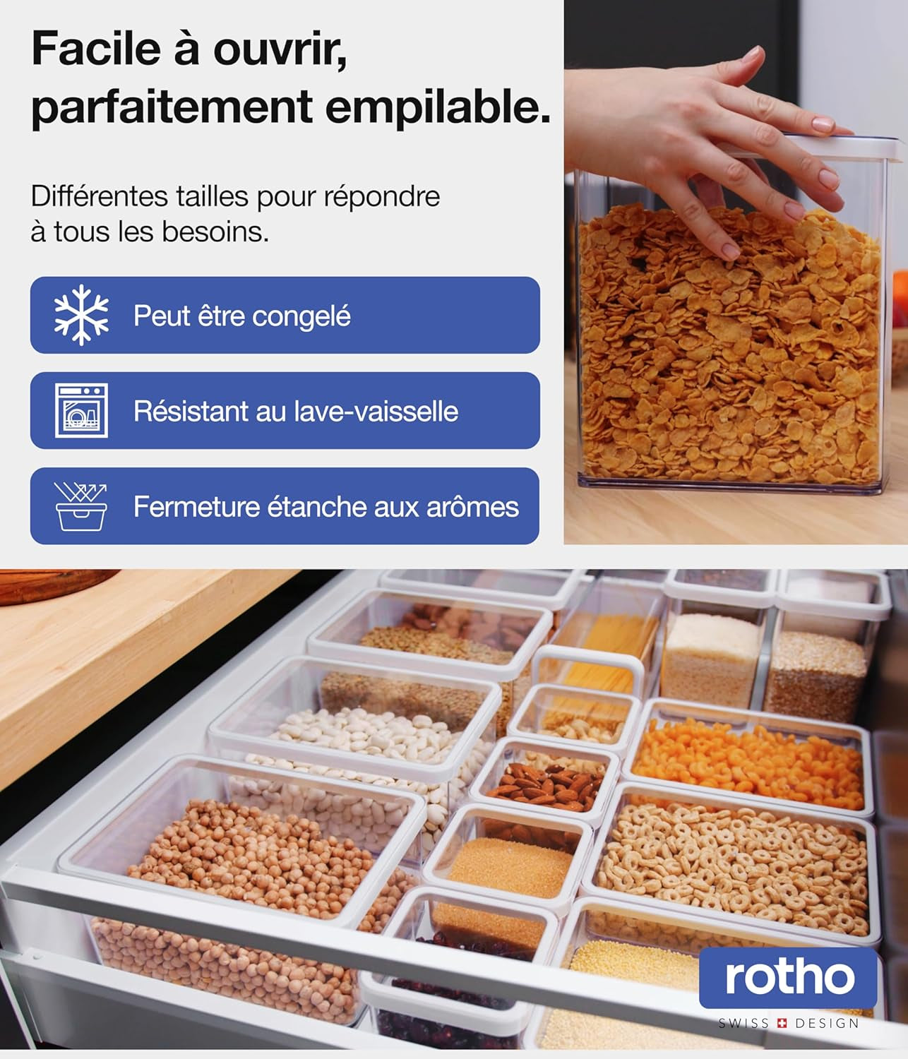 Rotho Loft set van 5 voorraadpotten met deksel, verschillende maten, BPA-vrij voedselplastic (PP), transparant/rood, (21,4 x 21,4 x 23,5 cm) Voedselbewaardozen Naty Shop