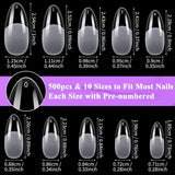 Becellen 500 stuks kunstnageltips, zachte gelnageltips, volledige dekking, gelnageltips, voorgepolijste kunstnagels, doe-het-zelf nagelkunstlijmset (amandelen)