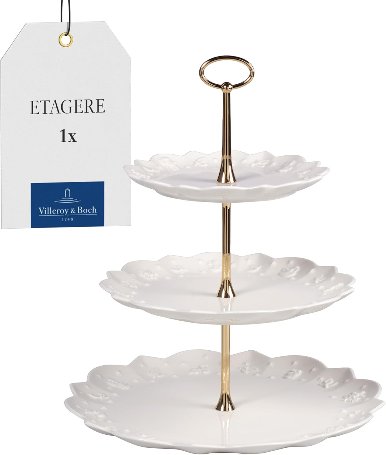 Villeroy & Boch Toys Delight Royal Classic plank, decoratieve gelaagde displaystandaard voor koekjes, gebak en kleine stukjes cake, premium porselein, wit