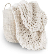 Grof gebreide deken, plaid, 100% handgebreid met jumbo chenille garen (127 X 152,4 Cm, lila grijs) Bedden en dekbedden Adyrescia Crème Wit 60 "X80"