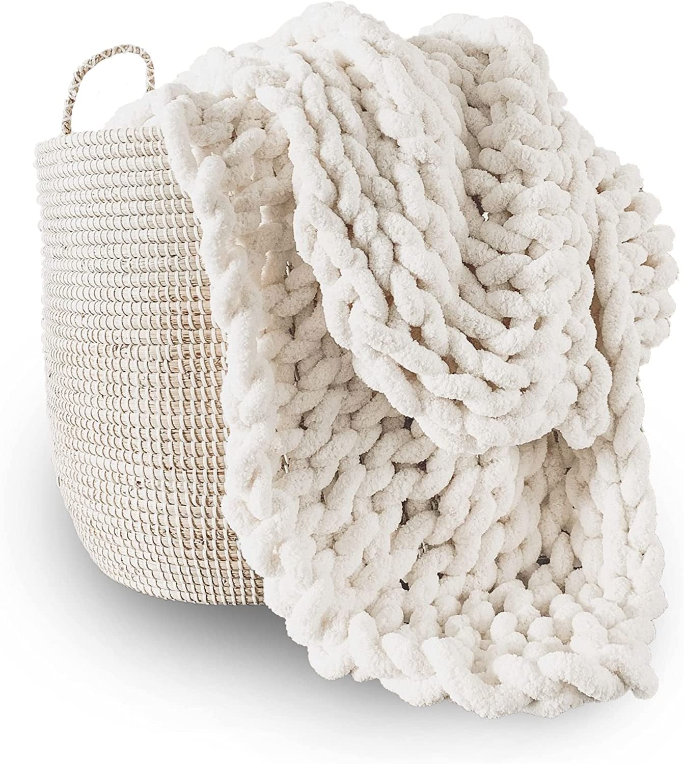 Grof gebreide deken, plaid, 100% handgebreid met jumbo chenille garen (127 X 152,4 Cm, lila grijs) Bedden en dekbedden Adyrescia Crème Wit 60 "X80"