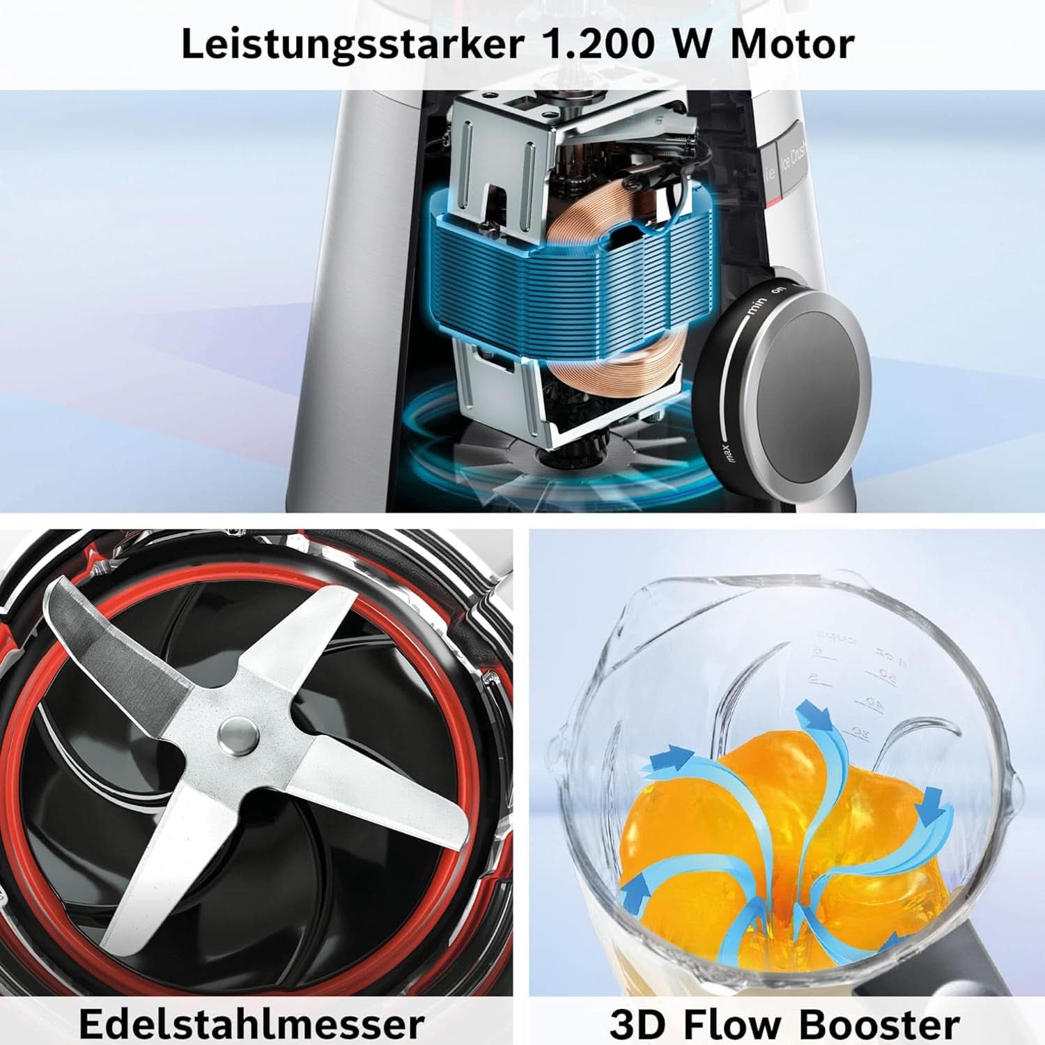 Bosch Standmixer Vitapower Serie 4 MMB6172SN, Verbesserte Versie, 10 Jahre Motorgarantie, Edelstahl-Klingen, 1,5L Glasbehälter, Spülmaschinenfeste Teile, 30.000 U/Min, 1200 W, Silver Kitchen Naty Shop