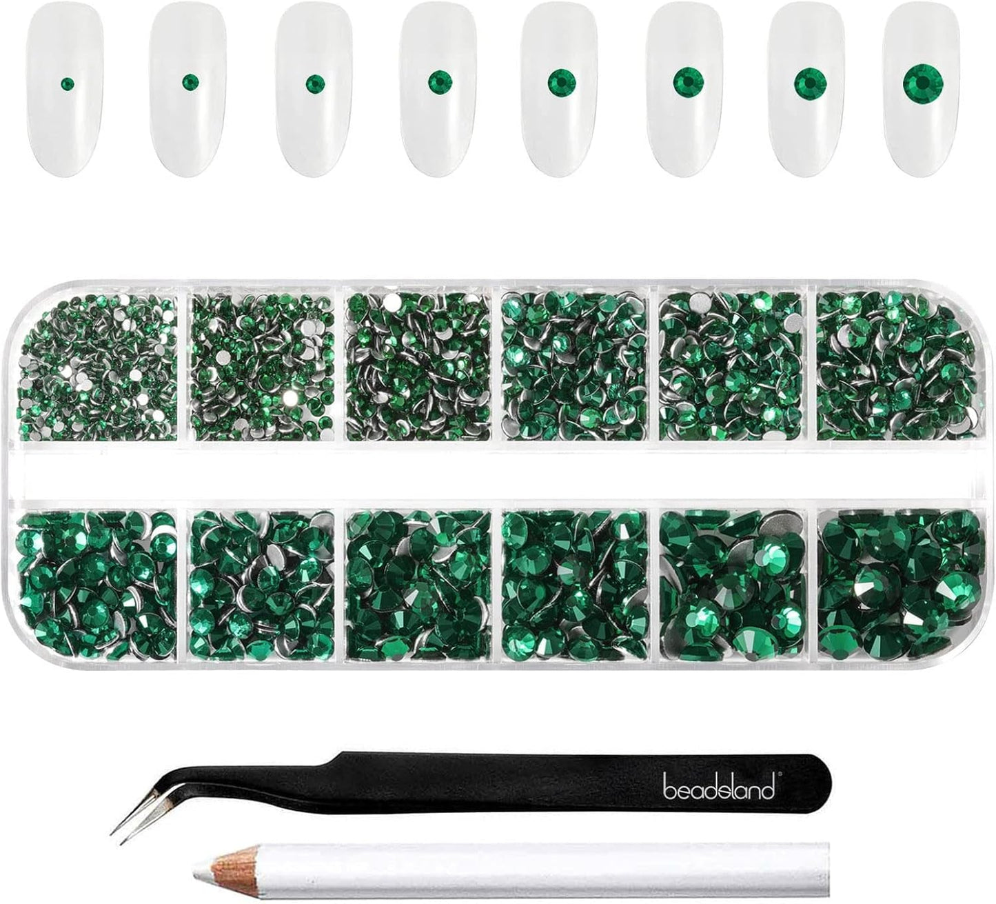 Beadsland 2500 stuks glas Nailart Strasssteine ​​Kristall Flatback Edelsteine ​​Runde, voor handwerk Gemischt 8 Größen SS4 ~ SS30 Mit Picking Pinzette en Stift (Kristall Weiss)