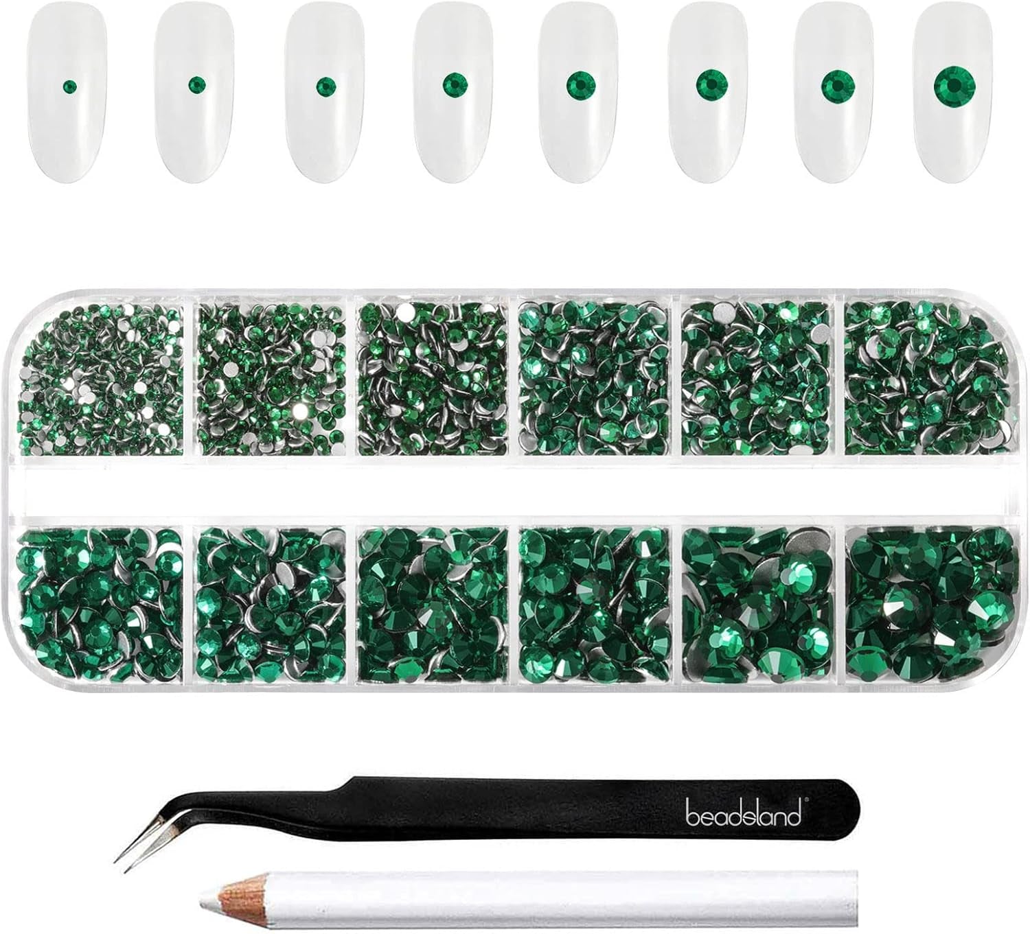Beadsland 2500 stuks glas Nailart Strasssteine ​​Kristall Flatback Edelsteine ​​Runde, voor handwerk Gemischt 8 Größen SS4 ~ SS30 Mit Picking Pinzette en Stift (Kristall Weiss)