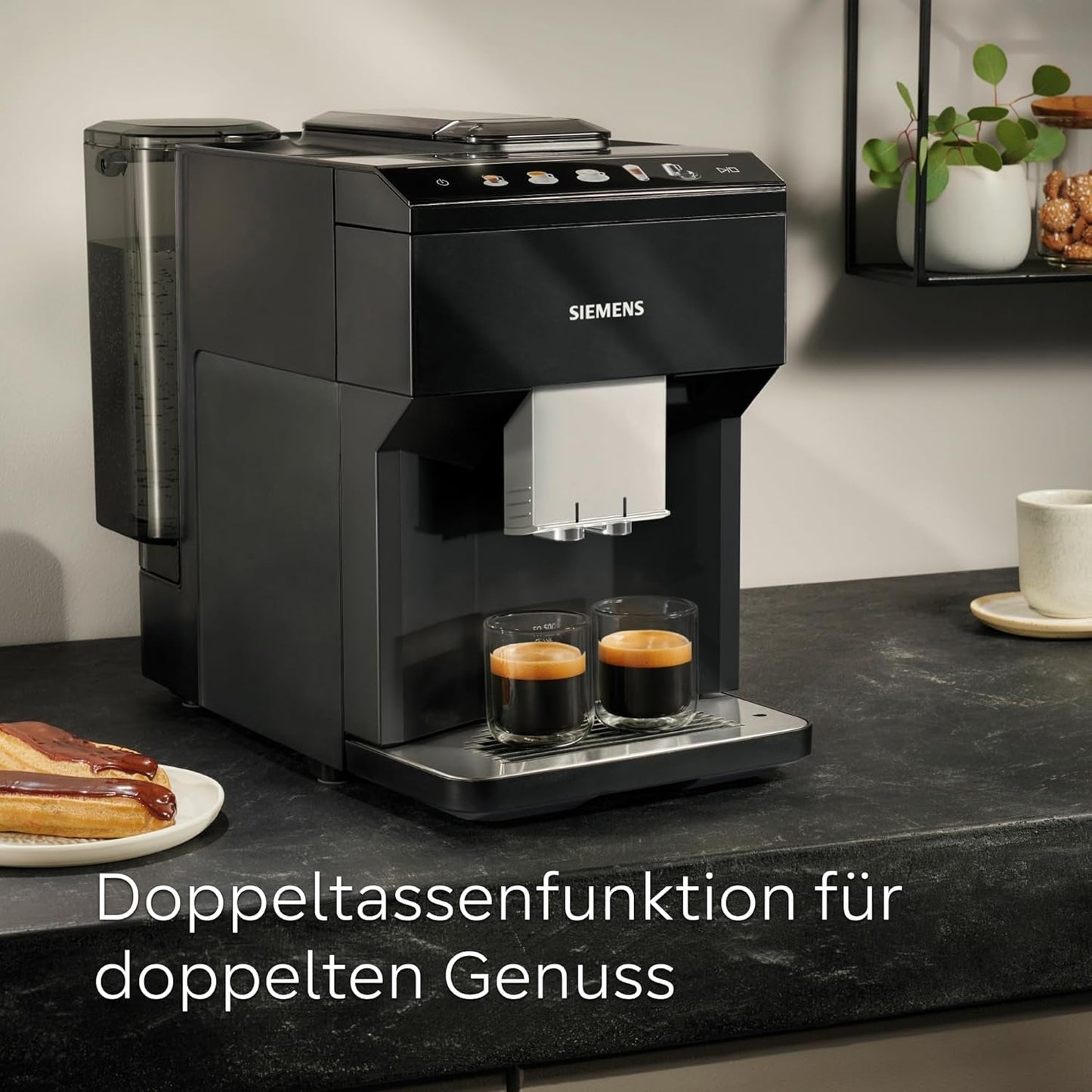 Siemens EQ500 klassieke automatische espressomachine, TFT-kleurenscherm, 5 soorten koffie en melk, dubbele kopfunctie, eenvoudige reiniging, afneembare zetunit, met melkslang, zwart, TP511E19