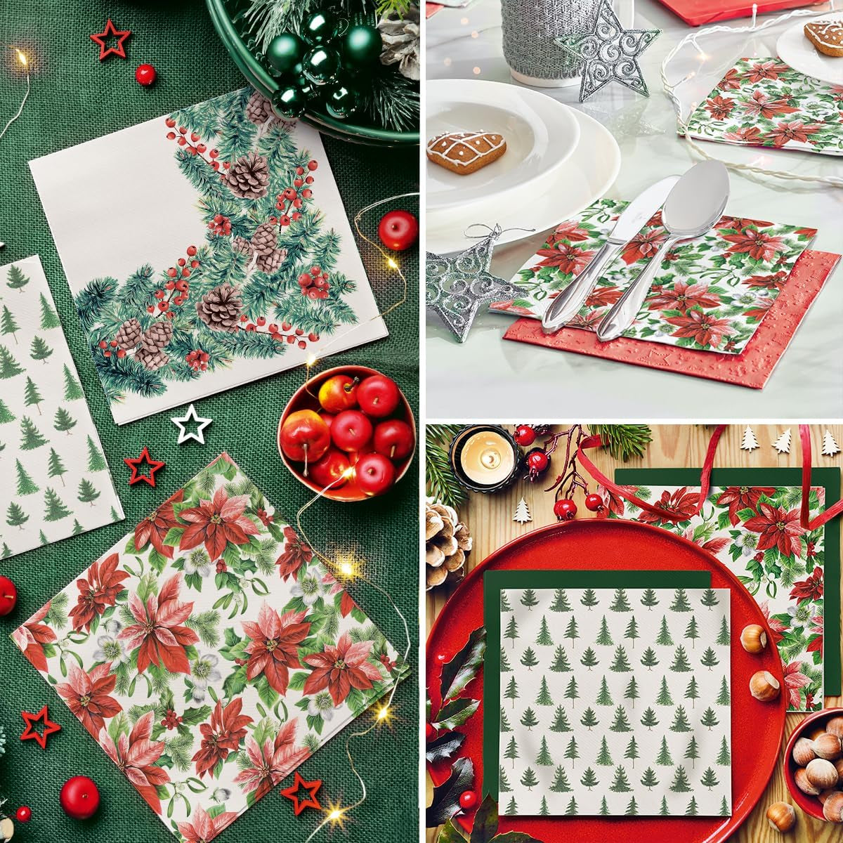 PAW - Airlaid servetten (40 x 40 cm) I 50 stuks I Perfect voor Kerstmis, winter en feestdagen I Kerstavond tafeldecoraties I Airlaid stofachtige servetten Wintertakken I Wintertakken