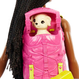 Barbie HDF74 Twinpack-pop! Brooklyn Camping Doll (Brunette met gevlochten staartjes, ca. 29 cm) met puppy, rugzak, slaapzak, 10 kampeeraccessoires, cadeau voor kinderen vanaf 3 jaar