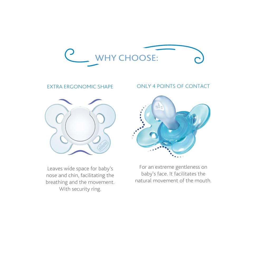 Chicco PhysioForma Comfort-fopspeen 6-16 maanden, 1 stuk, fopspeen met siliconen speen, ondersteunt de fysiologische ademhaling en bevordert een correcte orale ontwikkeling, blauw