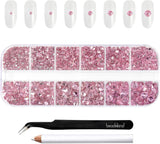 Beadsland 2500 stuks glas Nailart Strasssteine ​​Kristall Flatback Edelsteine ​​Runde, voor handwerk Gemischt 8 Größen SS4 ~ SS30 Mit Picking Pinzette en Stift (Kristall Weiss)