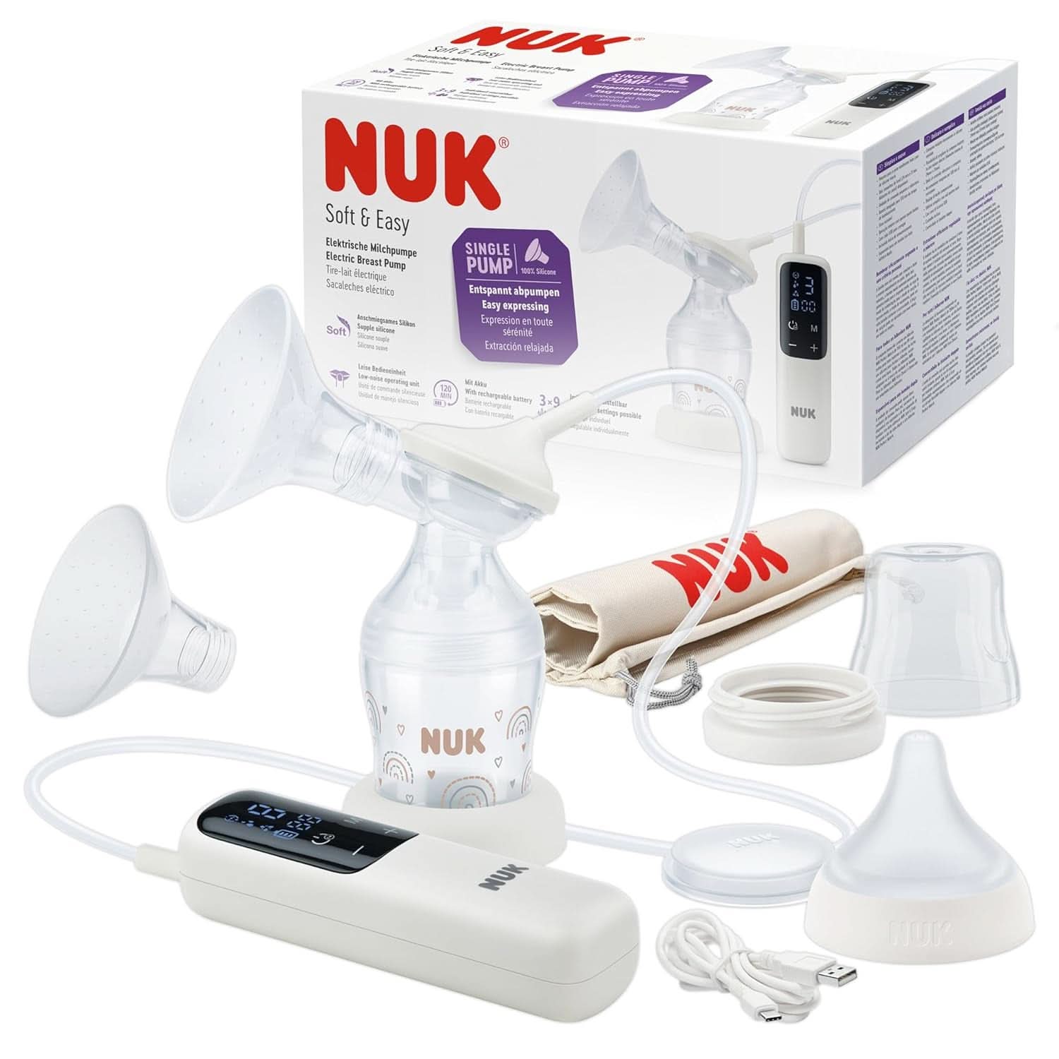 NUK handmatige borstkolfset, zacht siliconenkussen, 2 perfect op elkaar afgestemde flessen, 150 ml Voedings- en borstvoedingsaccessoires Bebe Naty Shop Milchpompe