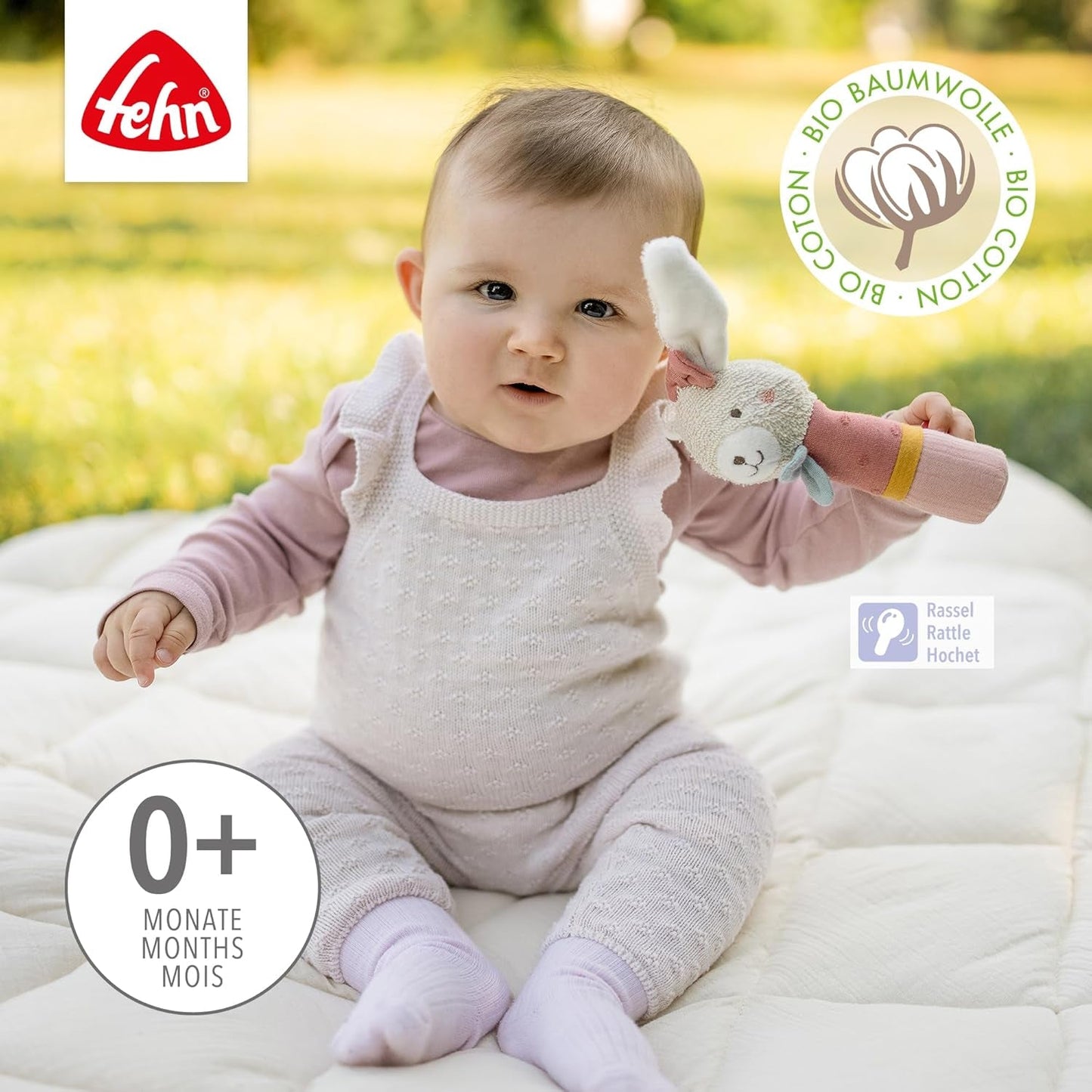 Fehn grijpstokspeelgoed voor kinderen fehnNatur konijnenspeelgoed - motorisch speelgoed met rammelaar om te grijpen, knuffelen - grijpspeelgoed met biologisch katoen - speelgoed voor baby's en peuters vanaf 0+ maanden Babyspeelgoed Naty Shop