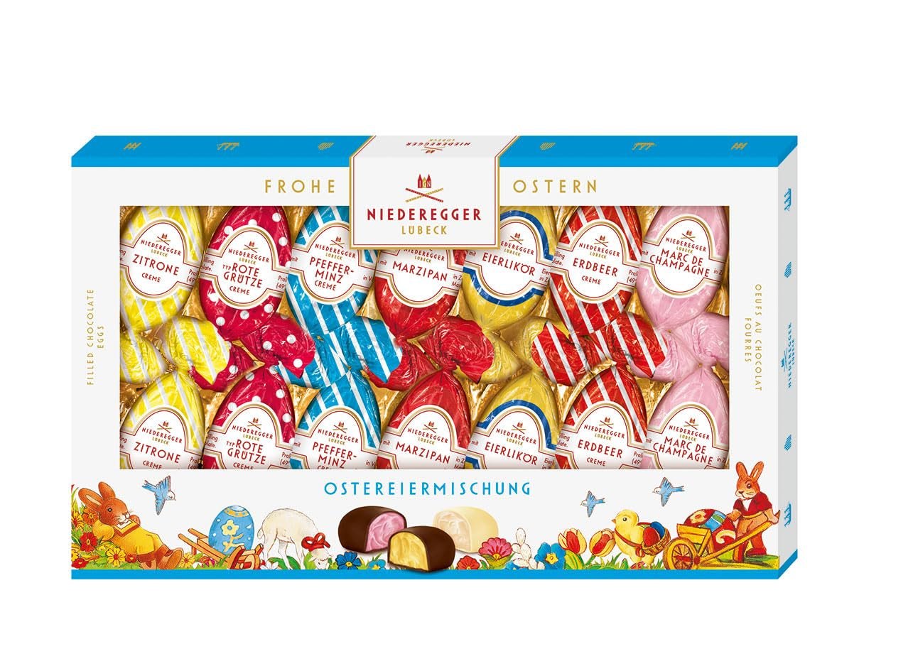 Niederegger | Paaseimix | 1 x 175 g | Paaseitjes met diverse marsepein- en pralinévullingen | Omhuld met pure en witte chocolade | Paascadeau