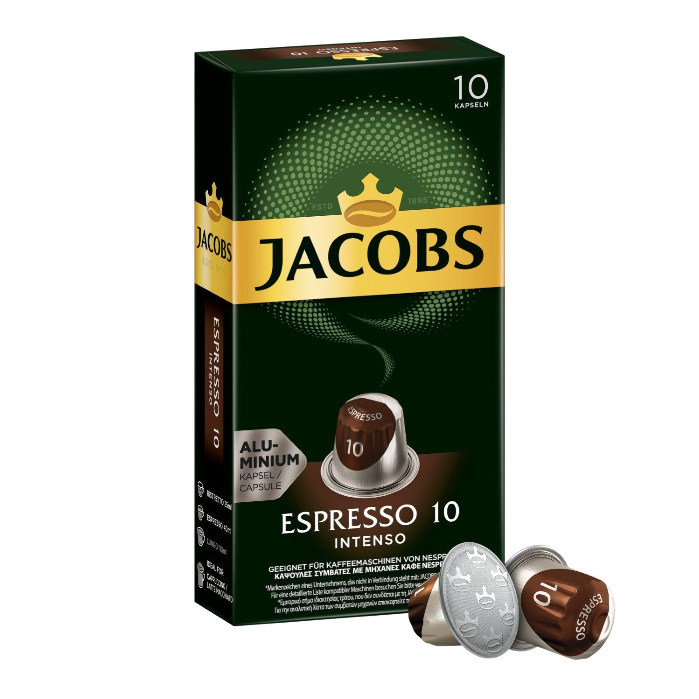 Kaffeekapseln Lungo Intenso, Intensität 8 van 12, 200 Nespresso®* compatibel Kapseln, 10 x 20 Getränke & Kapseln Espresso Intenso, Intensität 10.100 Nespresso®* compatibel Kaffeekapseln, 10x10