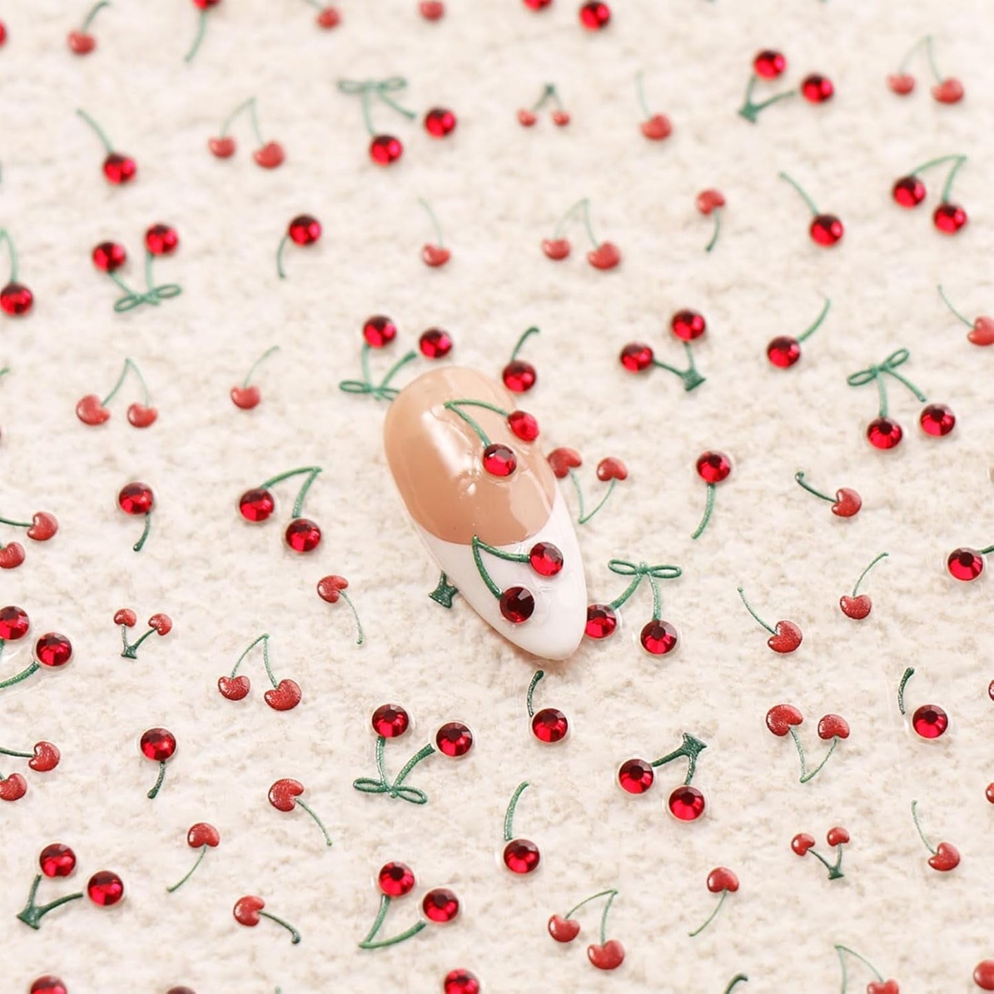 JMEOWIO 3D Nagelsticker Kirsche Nail Art Sticker Selbstklebend Nagelaufkleber 5D Stereoskopische Decoratie Nageldesign Zubehör 1 Blatt
