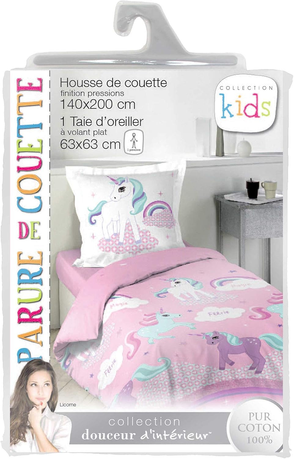 Eenhoorn beddengoed met kussensloop, katoenen beddengoed - kinderen Naty Shop