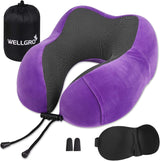 WELLGRO Nekkussenset met 3D-slaapmasker en oordopjes - Afneembare hoes - Traagschuim - Ritssluiting - Inclusief opbergtas - Reiskussen - Kleur selecteerbaar, Kleur: Grijs Naty Shop Paars Orthopedische Cervicale Kussens