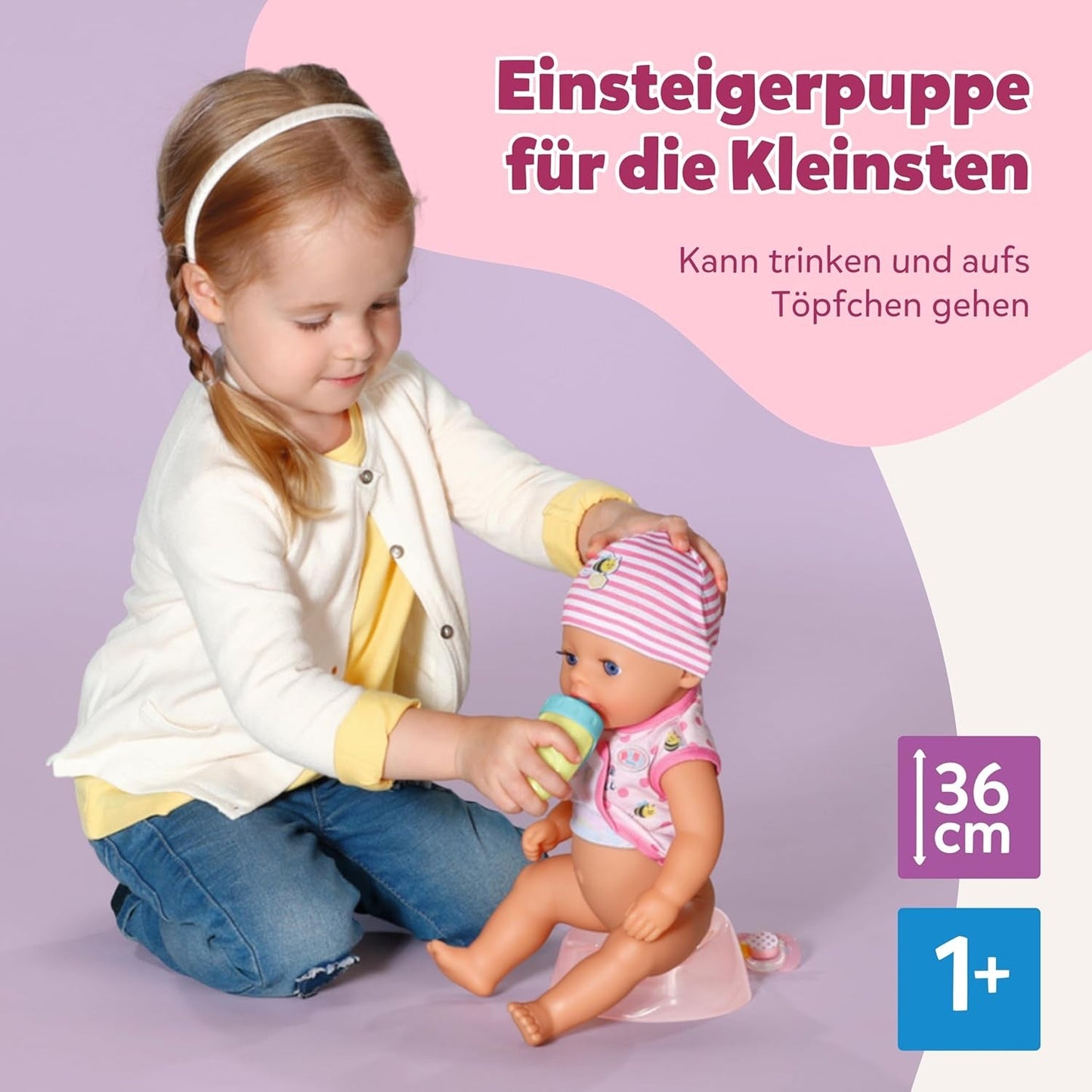 Baby Born Lena babypop (Meisje) - 36 cm - 7 functies, inclusief accessoires en matras - Werkt geheel zonder batterijen - Geschikt voor kleine kinderen vanaf 1 jaar
