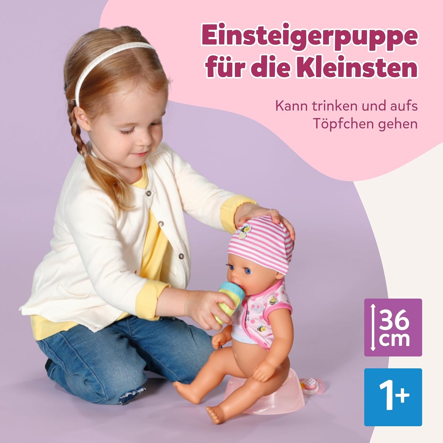 Baby Born Lena babypop (Meisje) - 36 cm - 7 functies, inclusief accessoires en matras - Werkt geheel zonder batterijen - Geschikt voor kleine kinderen vanaf 1 jaar