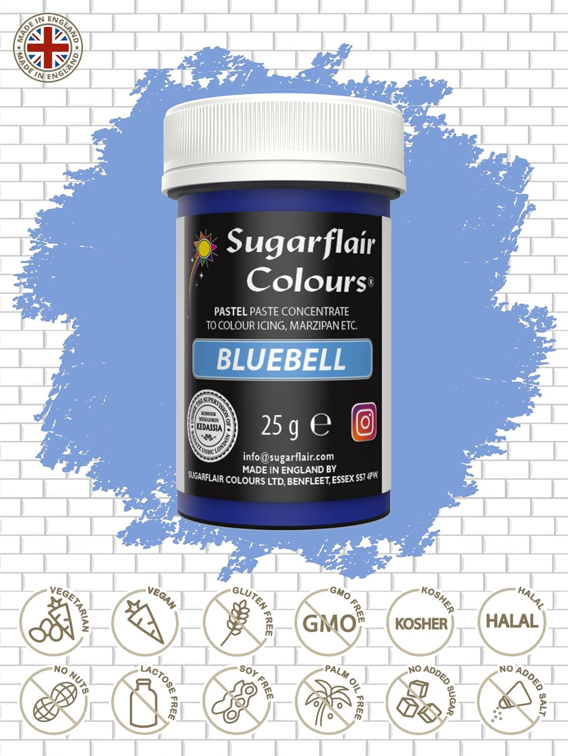 Sugarflair Pastelkleurstof voor pasta, Bell Blue, kleurstof voor pasta, fondant en marsepein, spectraal geconcentreerde kleuren - 25g