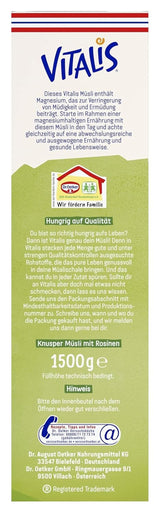 Dr. Oetker Vitalis Classic Crispy Muesli: Grootverpakking Krokante Ontbijtmuesli met Rozijnen, 1 Pak, 1,5 kg