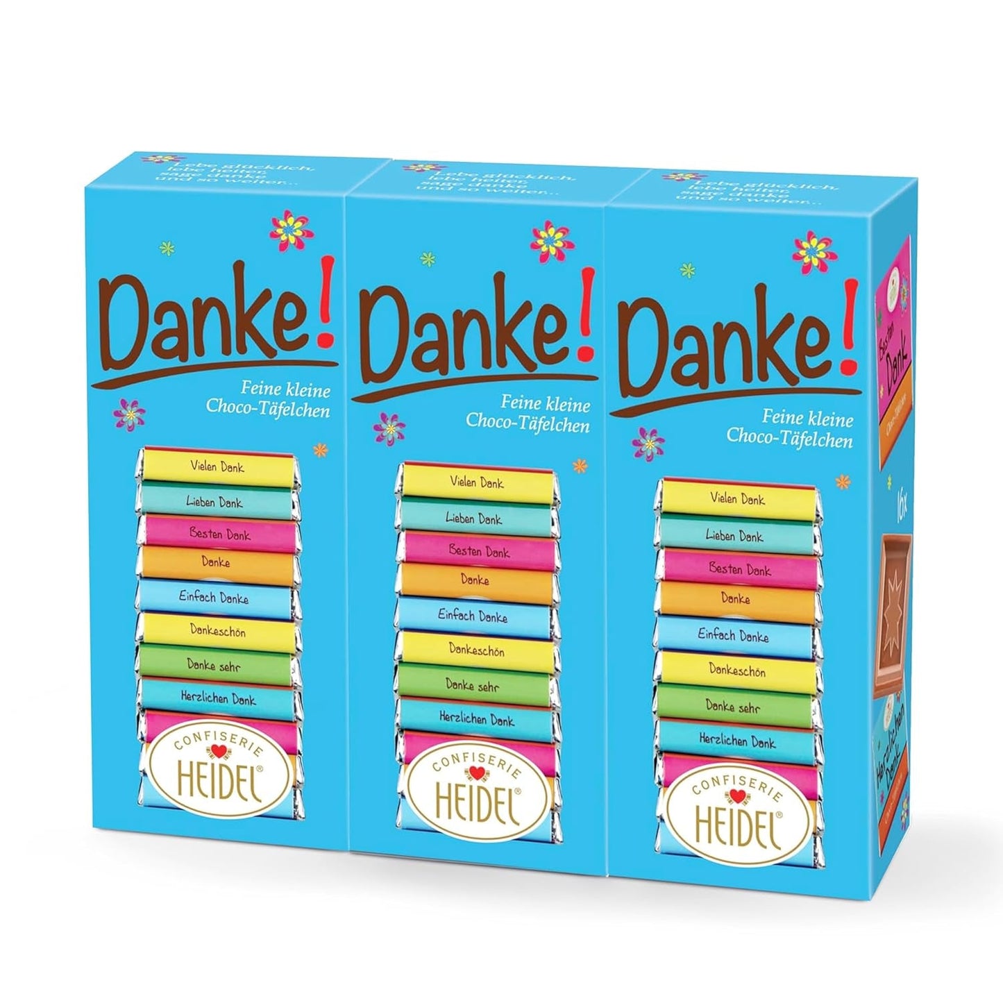 Heidel Thank You melkchocoladerepen 3x80g, 16 mini-repen van 5g per verpakking, Verschillende uitingen van dankbaarheid, Prachtig cadeau-idee