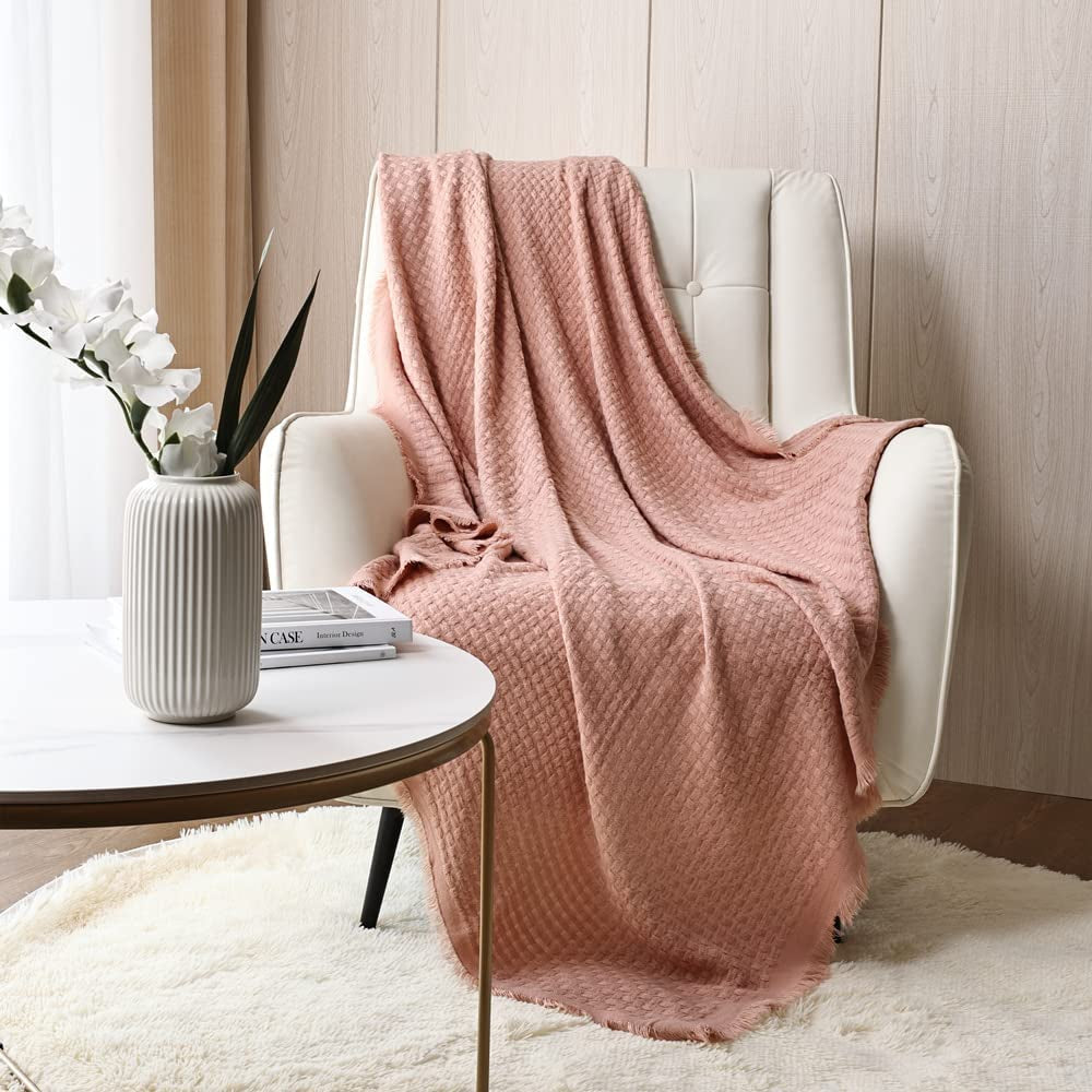 CREVENT Roest Gebreide Deken voor Bank Bank Stoel Bed Woondecoratie Zacht Warm Gezellig Lichtgewicht Lente Zomer Herfst (127,8 X 152,4 cm Karamel / Bruin / Verbrand Oranje) CREVENT Roze Wafelbedden en Dekens