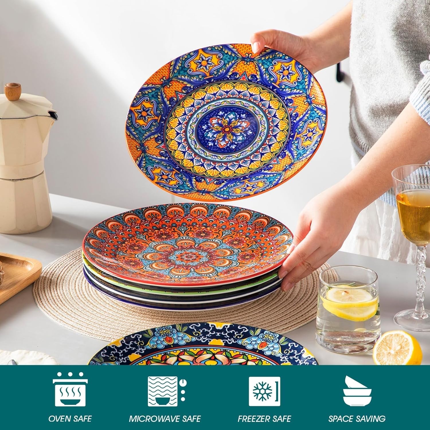 Dinerbordenset voor 6 personen, vancasso KRVI bordenset voor 6 personen, bordenset Ø 27 cm, vaatwasser- en magnetronbestendig, pastaborden, ontbijtborden, taartborden