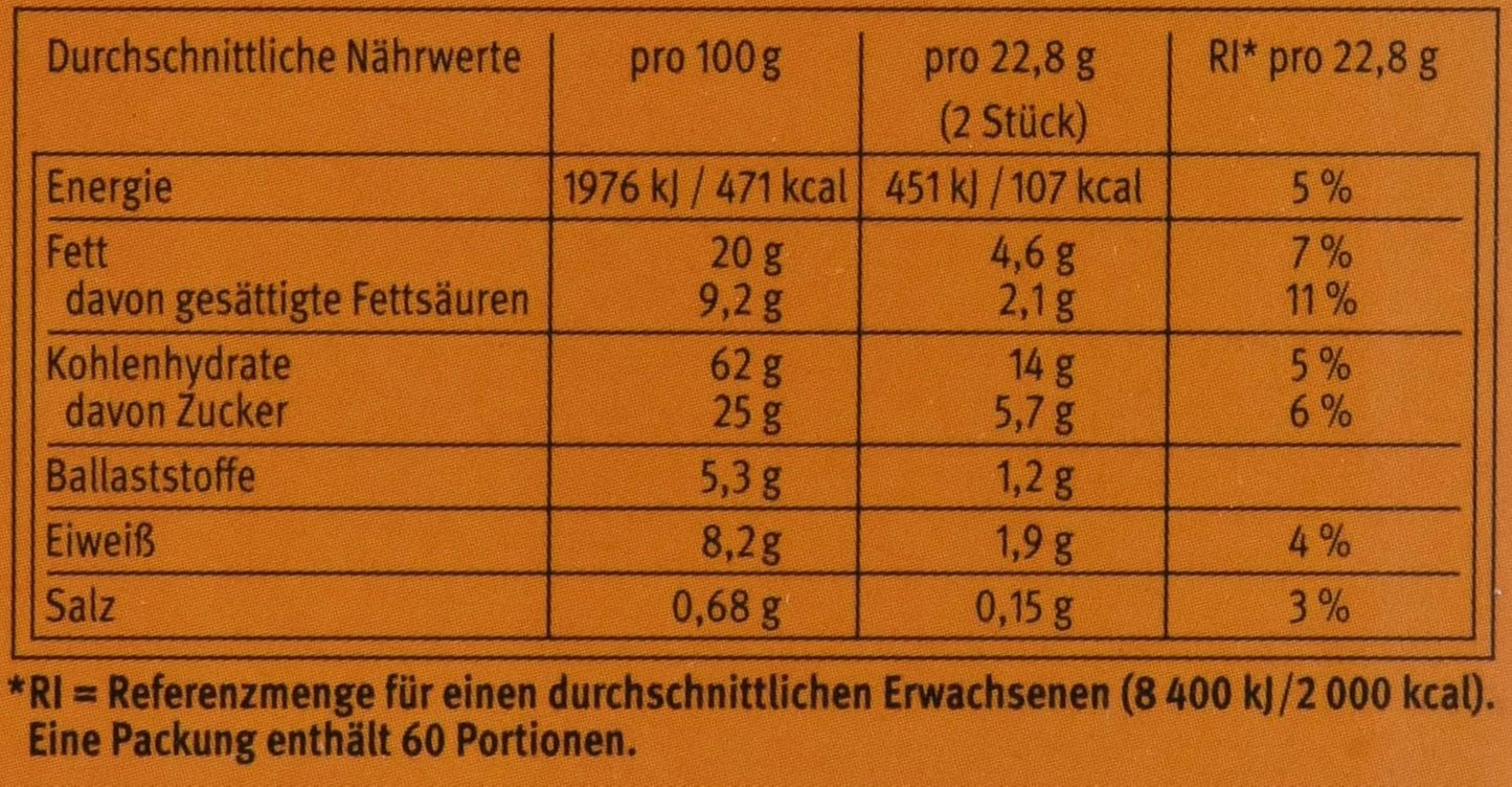 Brandt Hobbits Crunchy - 2 stuks - Cateringdoos met 60 pakken - Vezelrijke havermout volkoren koekjes (60 x 22,8 g)