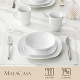 MALACASA Serviesset voor 4 personen, 16-delig wit porseleinen servies, moderne serviesset met 4 dinerborden, dessertborden, Suma-borden en kopjes, ELISA-serie