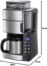 Russell Hobbs koffiezetapparaat met molen en thermische karaf [digitale timer, douchekop voor optimale extractie en aroma] Grind&Brew (1-10 kopjes, 3 maalinstellingen) Filterkoffiezetapparaat 25620-56