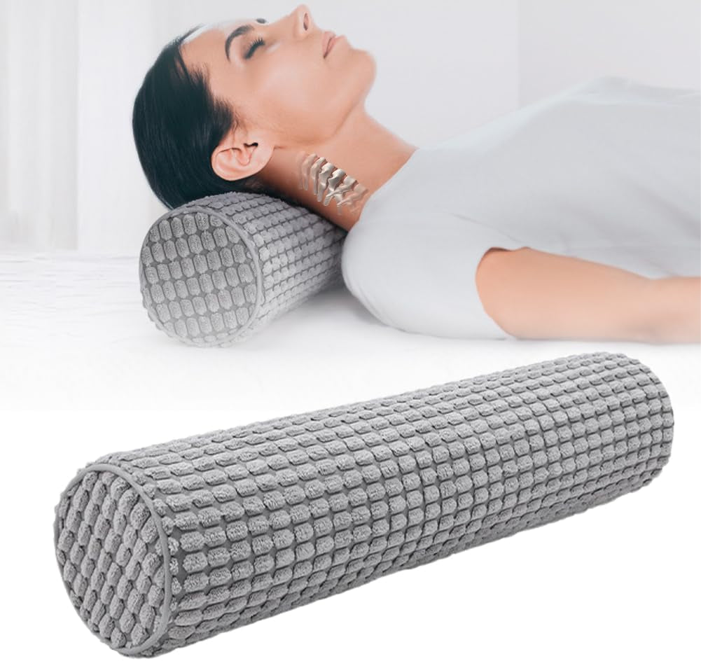 Nekrol met hoes, 11x45cm traagschuim reiskussen, wasbaar pluche nekkussen voor verlichting van nekpijn, nekkussen voor thuis, op kantoor, reizen Ronde cilinder Yoga Cervicale orthopedische kussens Naty Shop Standaardtitel