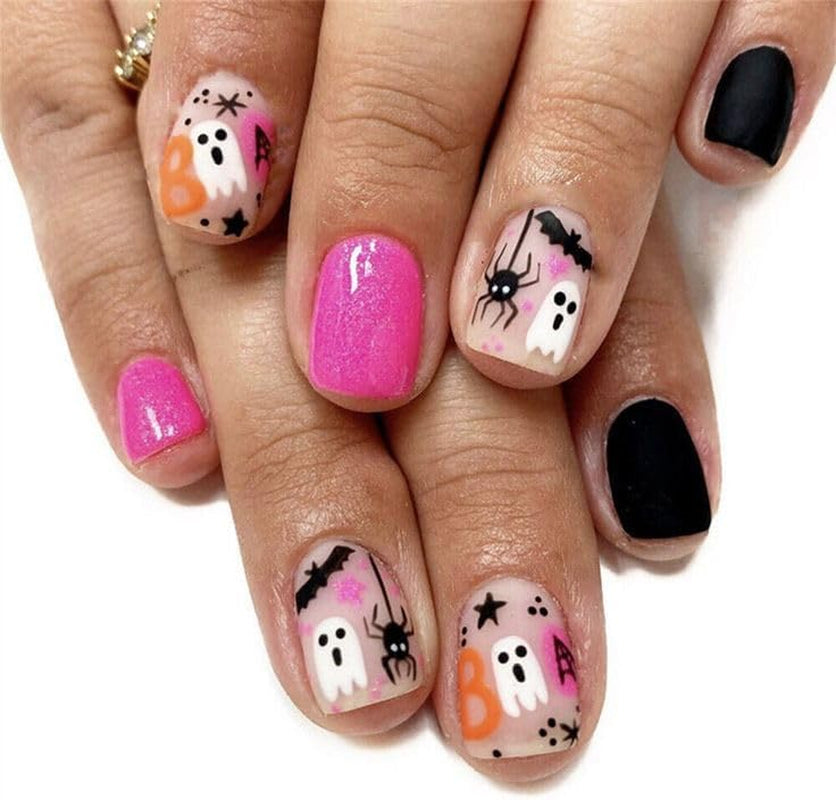 JMEOWIO Nagelsticker Halloween Süßer Geisterkürbis 9 Blatt Nail Art Sticker Selbstklebend Nagelaufkleber Decoratie Nageldesign Zubehör