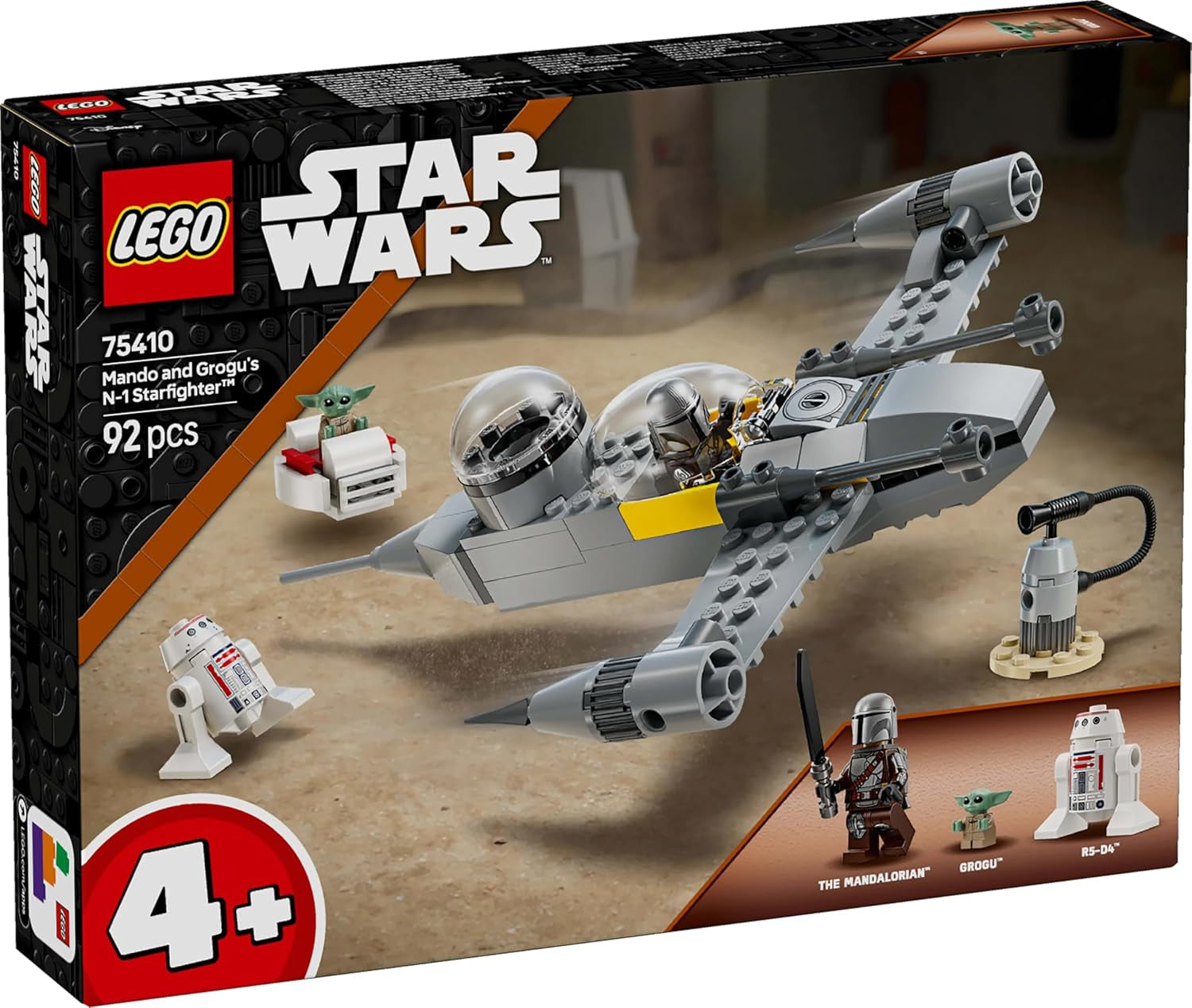 LEGO Star Wars 75410 Mandos en Grogus N-1 Starfighter speelgoed met Mandalorian, Grogu en R5-D4 minifiguren, inclusief bouwbare zuil, ruimteschip startset voor jongens en meisjes vanaf 4 jaar Bouwsets Beuche in LEGO-Store
