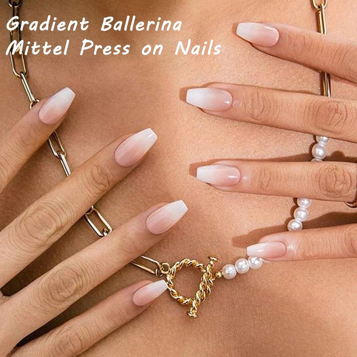 360 stks gradiënt ballerina kunstnagels set, roze witte gradiënt lijm-op kunstnagels met 2 stks nagelolie pennen, ombre medium nepnagels voor vrouwen DIY