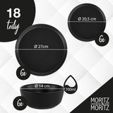 Moritz & Moritz NORDIC 6-persoons serviesset - 18-delige zwarte steengoed serviesset - Scandinavisch design - 6-persoons robuuste serviesset voor dagelijks gebruik en gasten - gecombineerde serviesset