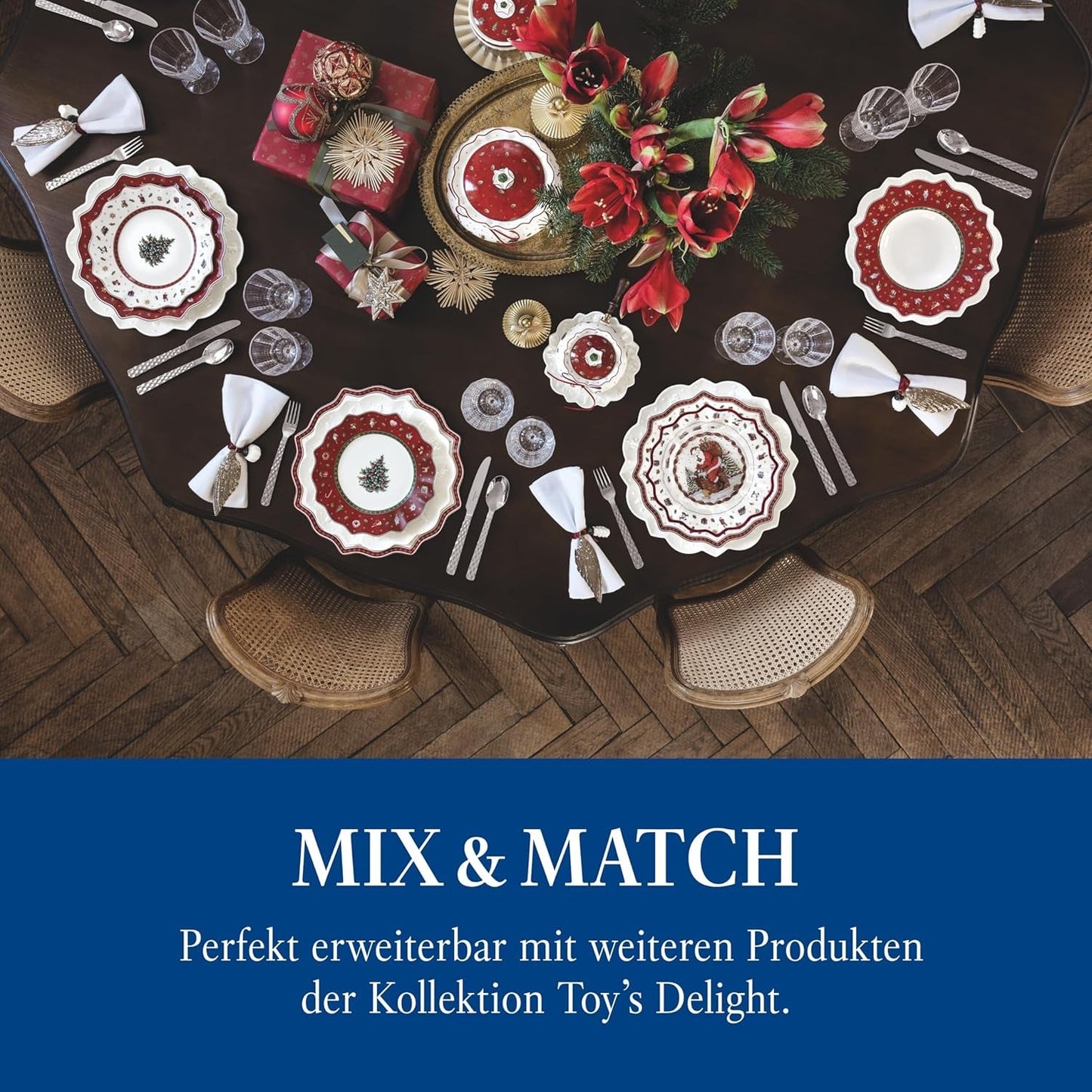 Villeroy & Boch - Toy's Delight Jusset, 4-delig, Serveerschaal met Kommen, Kerstjuskomset, Speelgoedtafeldecoratie, Dienblad, Kommen, Kerstservies, Premium Porselein