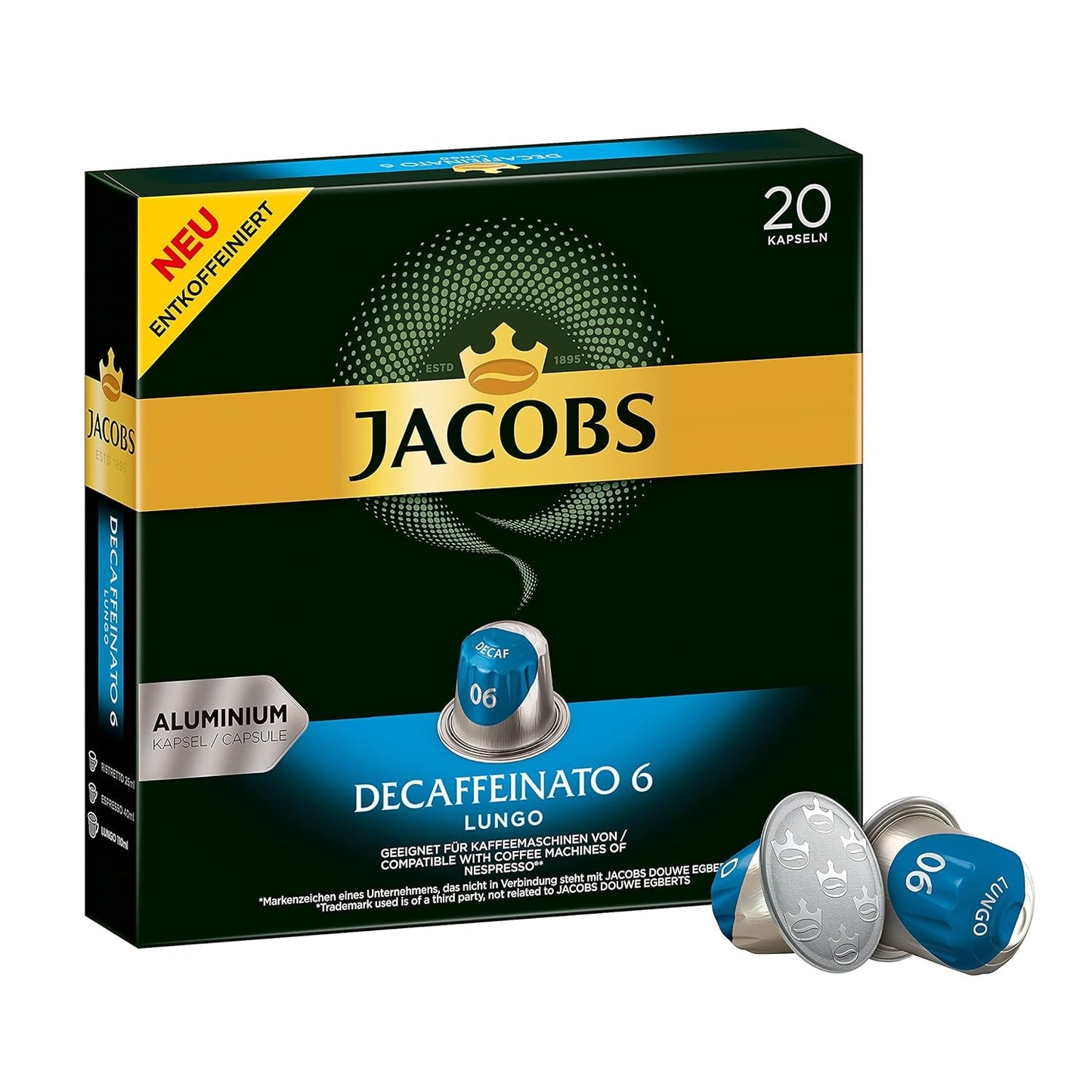 Jacobs Kaffeekapseln Krönung Crema, 10er Pack, 10 x 20 Getränke, 1040 g & Kaffeekapseln Lungo Decaffeinato- Intensität 6-200 Nespresso-compatibel Kapseln, 10er Pack, 10 x 20 Getränke