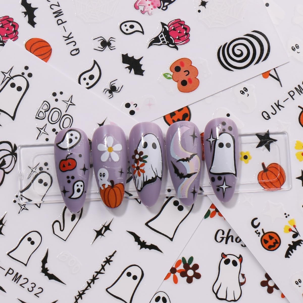 JMEOWIO Nagelsticker Halloween 9 Blatt Nail Art Sticker Selbstklebend Nagelaufkleber Süßes Gespens Kürbis Decoratie Nageldesign Zubehör